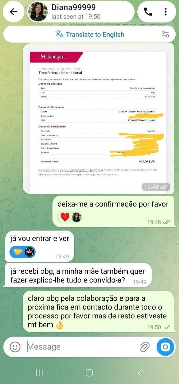 Captura de ecrã do pagamento