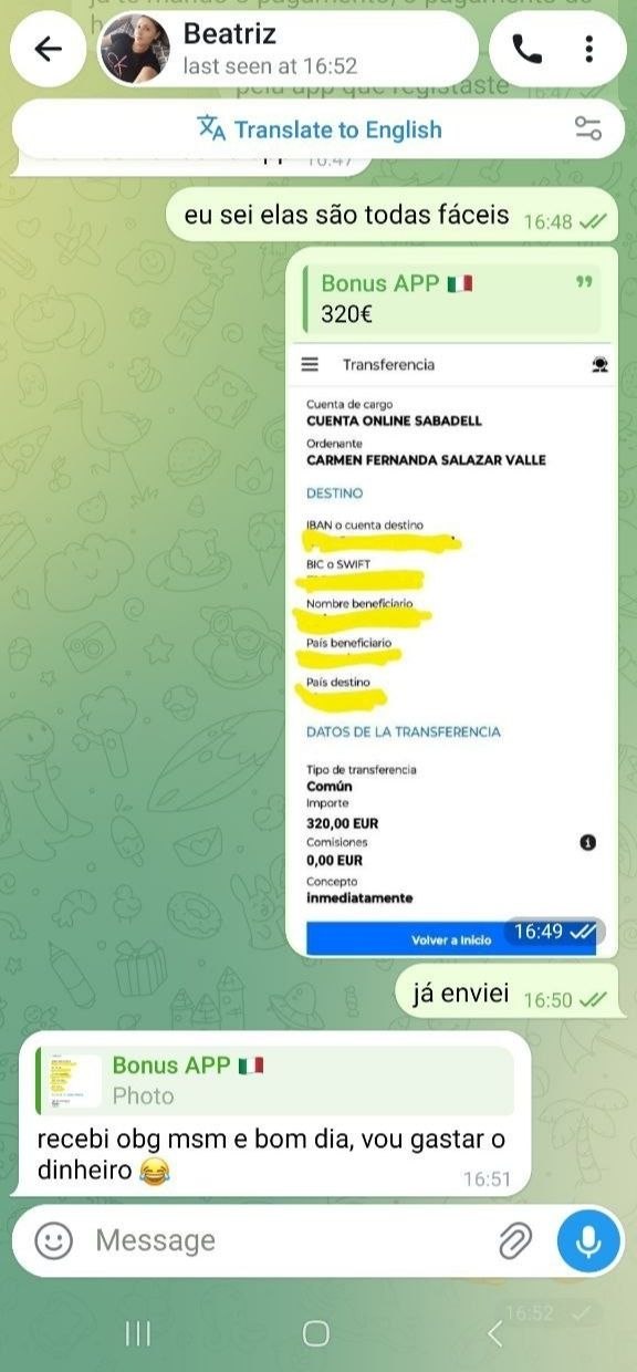 Captura de ecrã do pagamento