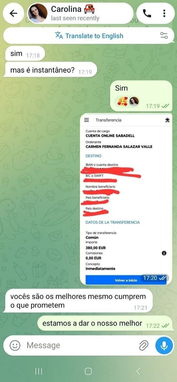 Captura de ecrã do pagamento