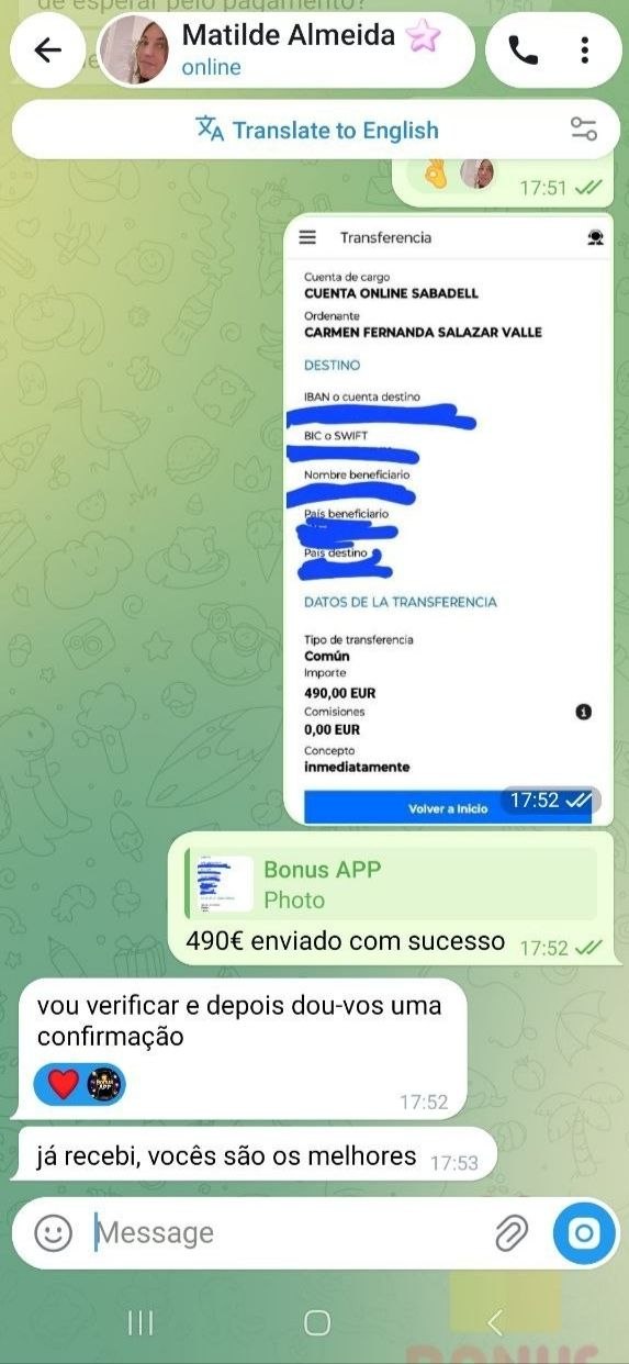 Captura de ecrã do pagamento