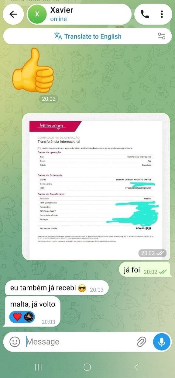 Captura de ecrã do pagamento