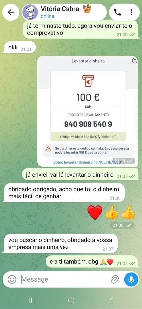Captura de ecrã do pagamento