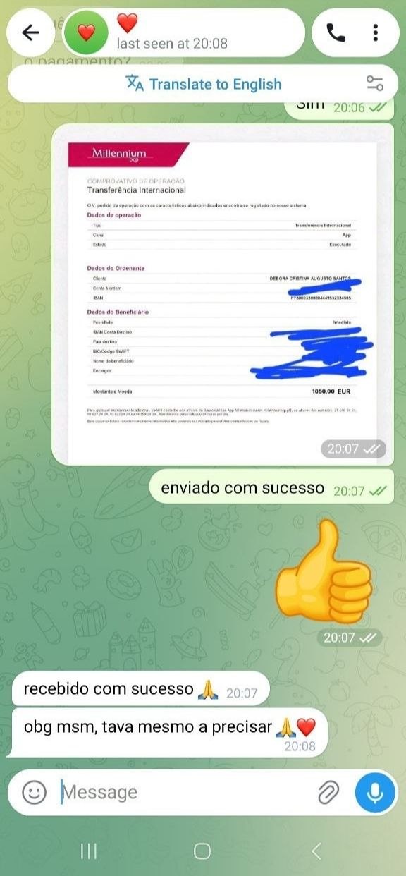 Captura de ecrã do pagamento