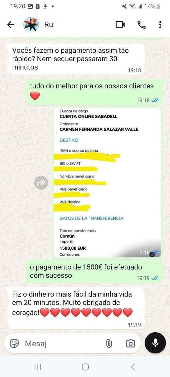 Captura de ecrã do pagamento