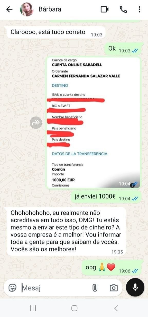 Captura de ecrã do pagamento