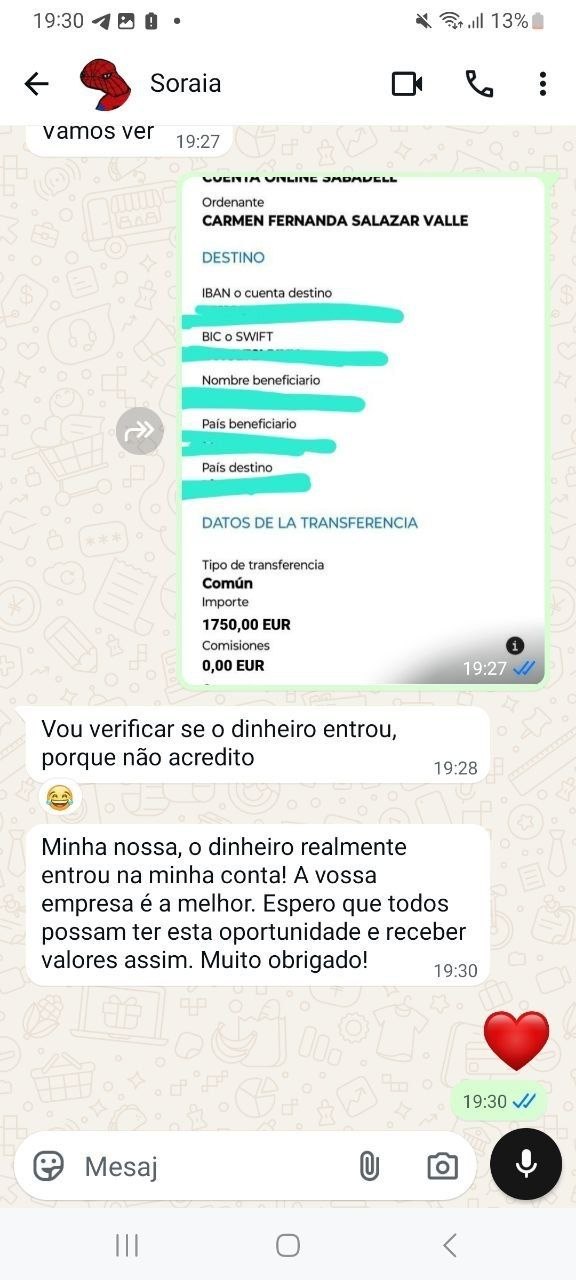 Captura de ecrã do pagamento