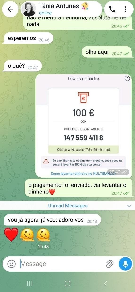 Captura de ecrã do pagamento