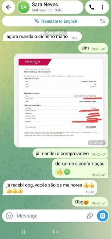 Captura de ecrã do pagamento